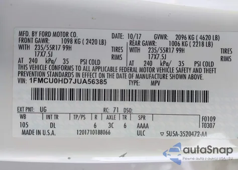 2018 Ford Escape Sel z USA, uszkodzony, nr VIN 1FMCU0HD7JUA56385